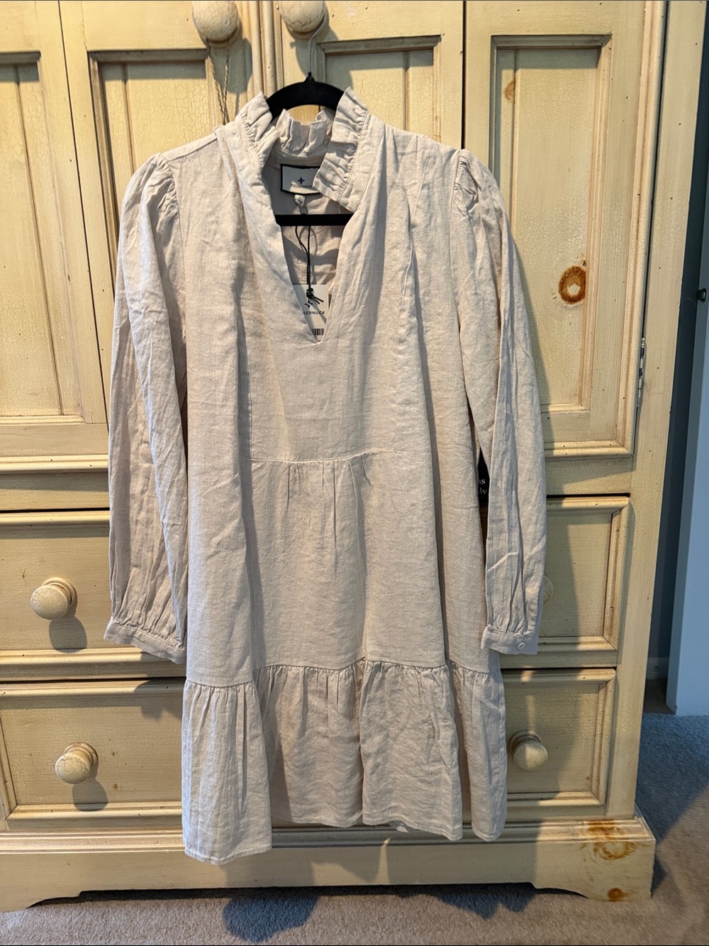 Womens Tuckernuck Cream Long-Sleeve Ruffle Neck Tiered Dress